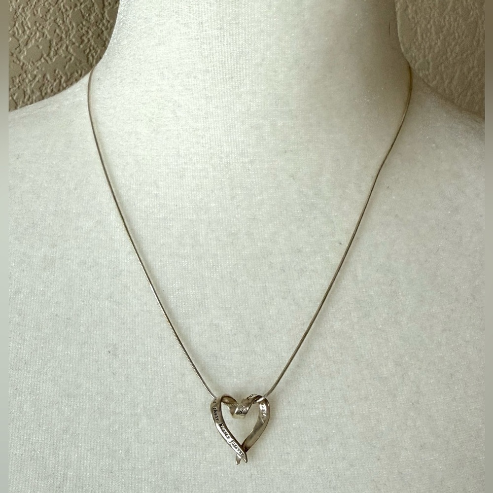 925 Sterling Silver Heart Necklace- “A Mother Holds Her Child’s Hand…” sentiment
